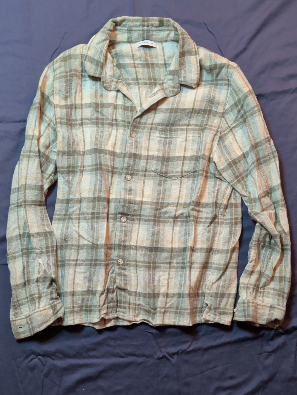 John Elliott Light Green & Cream Plaid Flannel Button-Up Shirt